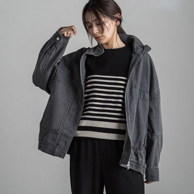 ジップスタンドデニムブルゾンジャケット≪手洗い可能≫