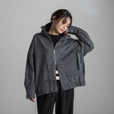 ジップスタンドデニムブルゾンジャケット≪手洗い可能≫