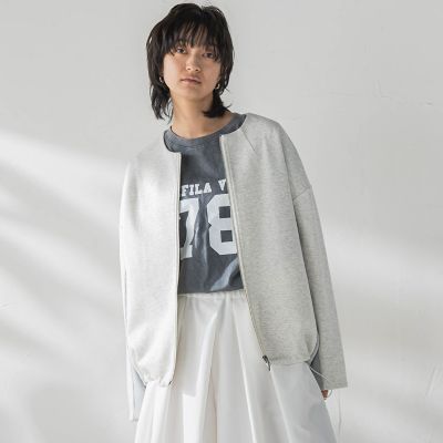 ダンボール×ニットノーカラーブルゾン≪手洗い可能≫