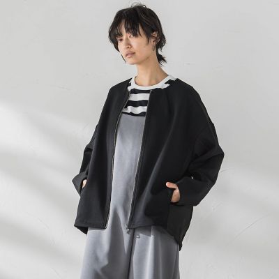 ダンボール×ニットノーカラーブルゾン≪手洗い可能≫