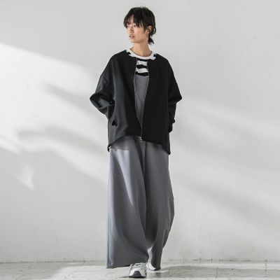 ダンボール×ニットノーカラーブルゾン≪手洗い可能≫