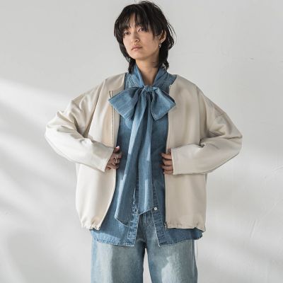 ダンボール×ニットノーカラーブルゾン≪手洗い可能≫