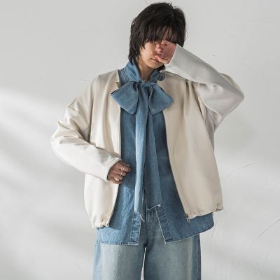 ダンボール×ニットノーカラーブルゾン≪手洗い可能≫