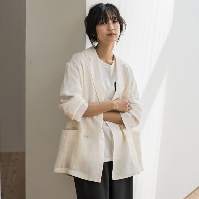 リネンダブルブレストジャケット≪手洗い可能≫