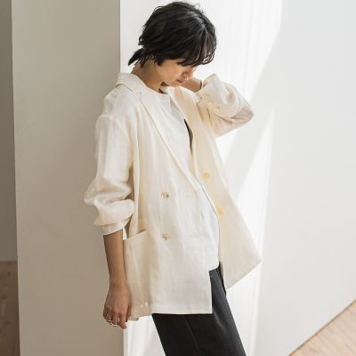 リネンダブルブレストジャケット≪手洗い可能≫