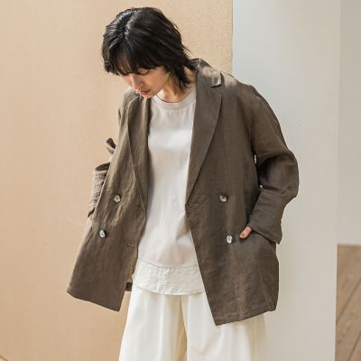 リネンダブルブレストジャケット≪手洗い可能≫