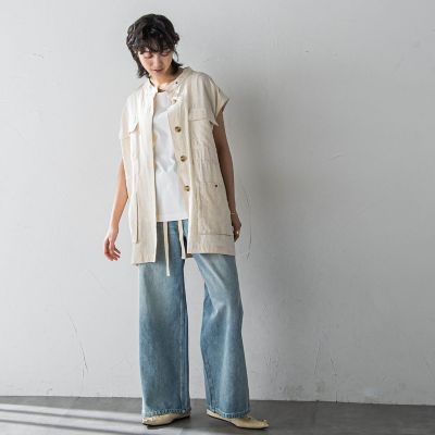 コットンリネンワークジレ≪手洗い可能≫