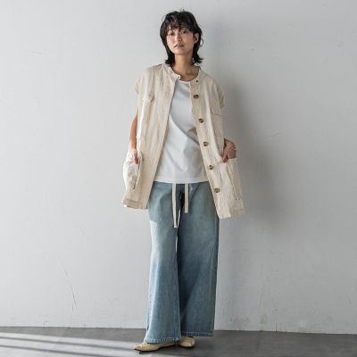 コットンリネンワークジレ≪手洗い可能≫
