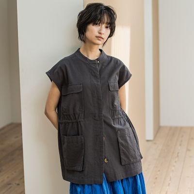 コットンリネンワークジレ≪手洗い可能≫