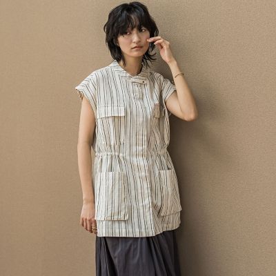 ＜MAYSON GREY（Women）＞コットンリネンワークジレ≪手洗い可能≫