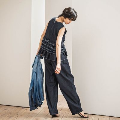 レイヤードフリルデニムベスト≪洗濯機で洗える≫