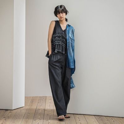 レイヤードフリルデニムベスト≪洗濯機で洗える≫