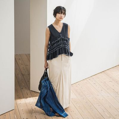 レイヤードフリルデニムベスト≪洗濯機で洗える≫