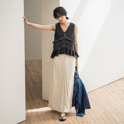 レイヤードフリルデニムベスト≪洗濯機で洗える≫