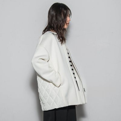 モスダンボール×中綿キルティングノーカラーコート≪手洗い可能