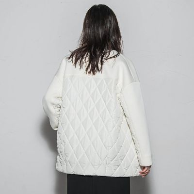 モスダンボール×中綿キルティングノーカラーコート≪手洗い可能