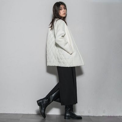 モスダンボール×中綿キルティングノーカラーコート≪手洗い可能