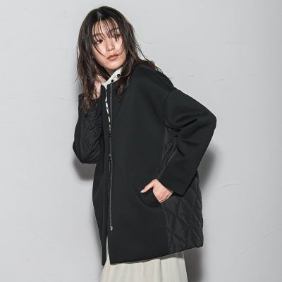 モスダンボール×中綿キルティングノーカラーコート≪手洗い可能