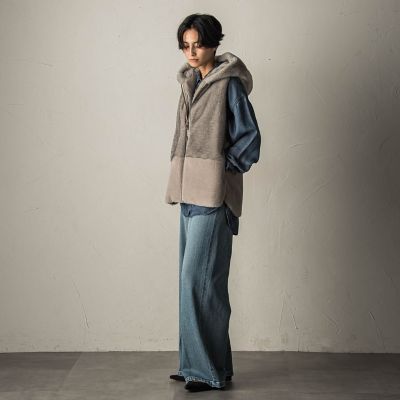 Design aera エコムートンファーベスト.*˚‧新品未使用品 ムートン