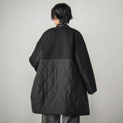 ◇ソメイヨシノ様◇メゾンドソイル　黒 キルティング　ノーカラーコート　シルク ダンボール×キルティングロングノーカラーブルゾン | MAYSON GREY