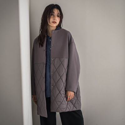 美品✨ダンスキン 大きいサイズ キルティングロングコート グレー XL ダンボール×キルティングロングノーカラーブルゾン | MAYSON GREY