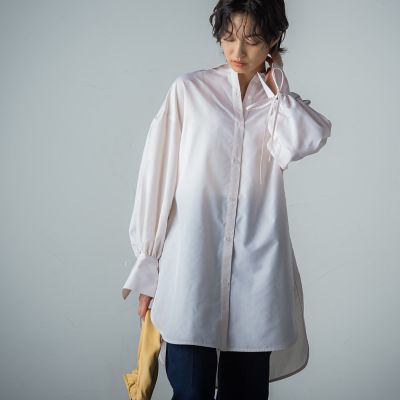 袖リボンギャザースリーブチュニックシャツ≪洗濯機で洗える
