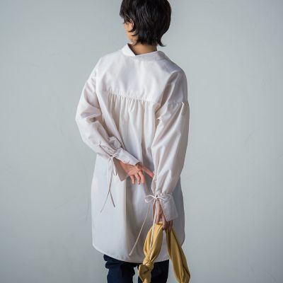 袖リボンギャザースリーブチュニックシャツ≪洗濯機で洗える≫