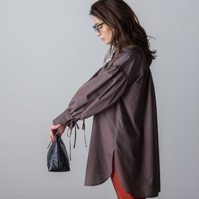 袖リボンギャザースリーブチュニックシャツ≪洗濯機で洗える≫