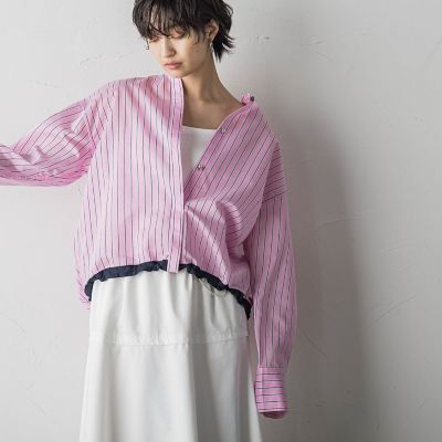 ＜MAYSON GREY（Women）＞配色ドロストストライプシャツ≪洗濯機で洗える≫