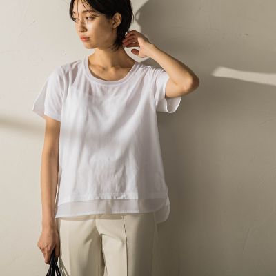 ＜MAYSON GREY（Women）＞シアーレイヤードＵネックＴ≪洗濯機で洗える≫
