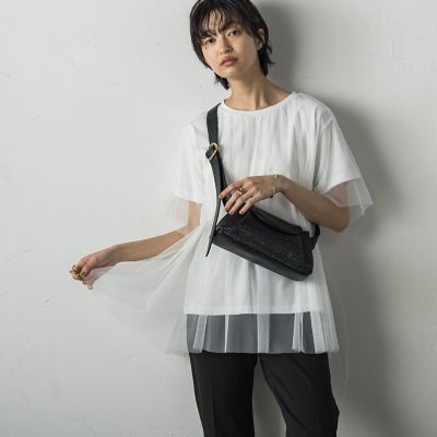 ＜MAYSON GREY（Women）＞チュールレイヤードＴシャツ≪洗濯機で洗える≫
