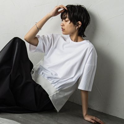 裾リブ前後異素材プルオーバー≪手洗い可能≫