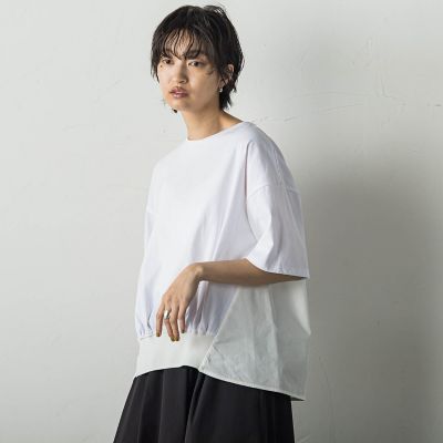 裾リブ前後異素材プルオーバー≪手洗い可能≫