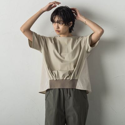 裾リブ前後異素材プルオーバー≪手洗い可能≫