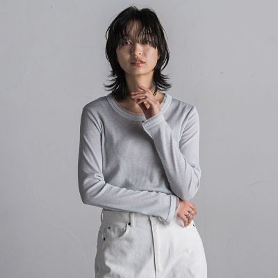 チュール使いラメリブロングＴシャツ≪手洗い可能≫