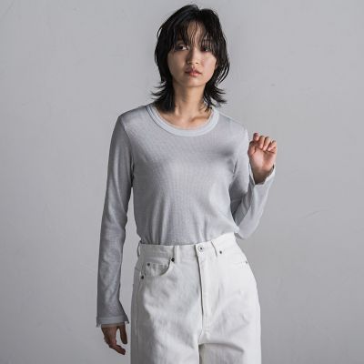 チュール使いラメリブロングＴシャツ≪手洗い可能≫
