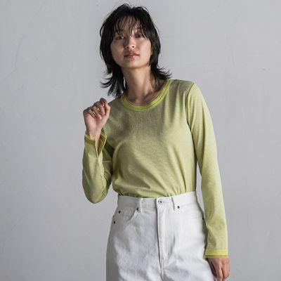 チュール使いラメリブロングＴシャツ≪手洗い可能≫