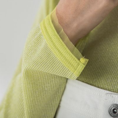チュール使いラメリブロングＴシャツ≪手洗い可能≫