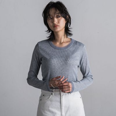 チュール使いラメリブロングＴシャツ≪手洗い可能≫