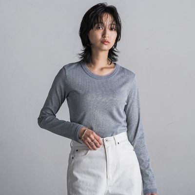 チュール使いラメリブロングＴシャツ≪手洗い可能≫