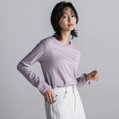 チュール使いラメリブロングＴシャツ≪手洗い可能≫