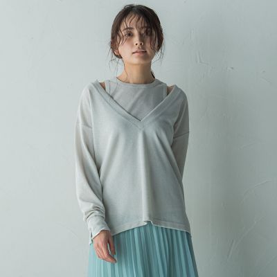 MAYSON GREY（Women）/メイソングレイ SET スラブジャージタンクトップ+深Vネックプルオーバー