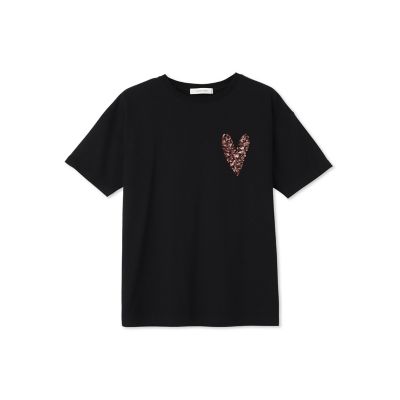 スパンコールハート刺繍Ｔシャツ≪洗濯機で洗える≫