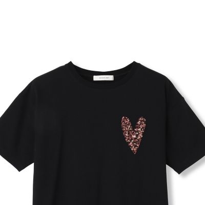 スパンコールハート刺繍Ｔシャツ≪洗濯機で洗える≫