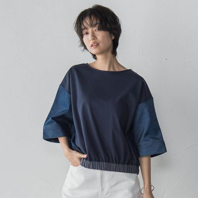 ＜MAYSON GREY（Women）＞デニムドッキングドロストドルマンプルオーバー≪洗濯機で洗える≫