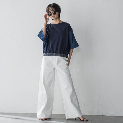 デニムドッキングドロストドルマンプルオーバー≪洗濯機で洗える≫