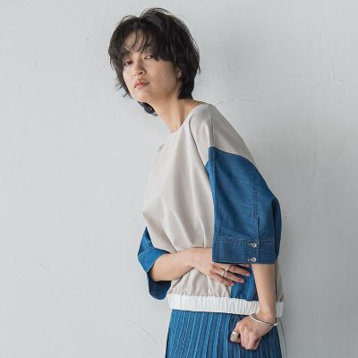 デニムドッキングドロストドルマンプルオーバー≪洗濯機で洗える≫