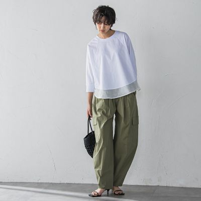 ７分袖ドライコットン混裾ドッキングドルマンプルオーバー≪洗濯機で洗える≫