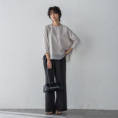 ７分袖ドライコットン混裾ドッキングドルマンプルオーバー≪洗濯機で洗える≫