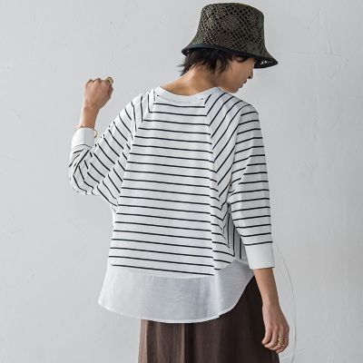 MAYSON GREY（Women）/メイソングレイ ７分袖ドライコットン混裾ドッキングドルマンプルオーバー≪洗濯機で洗える≫
